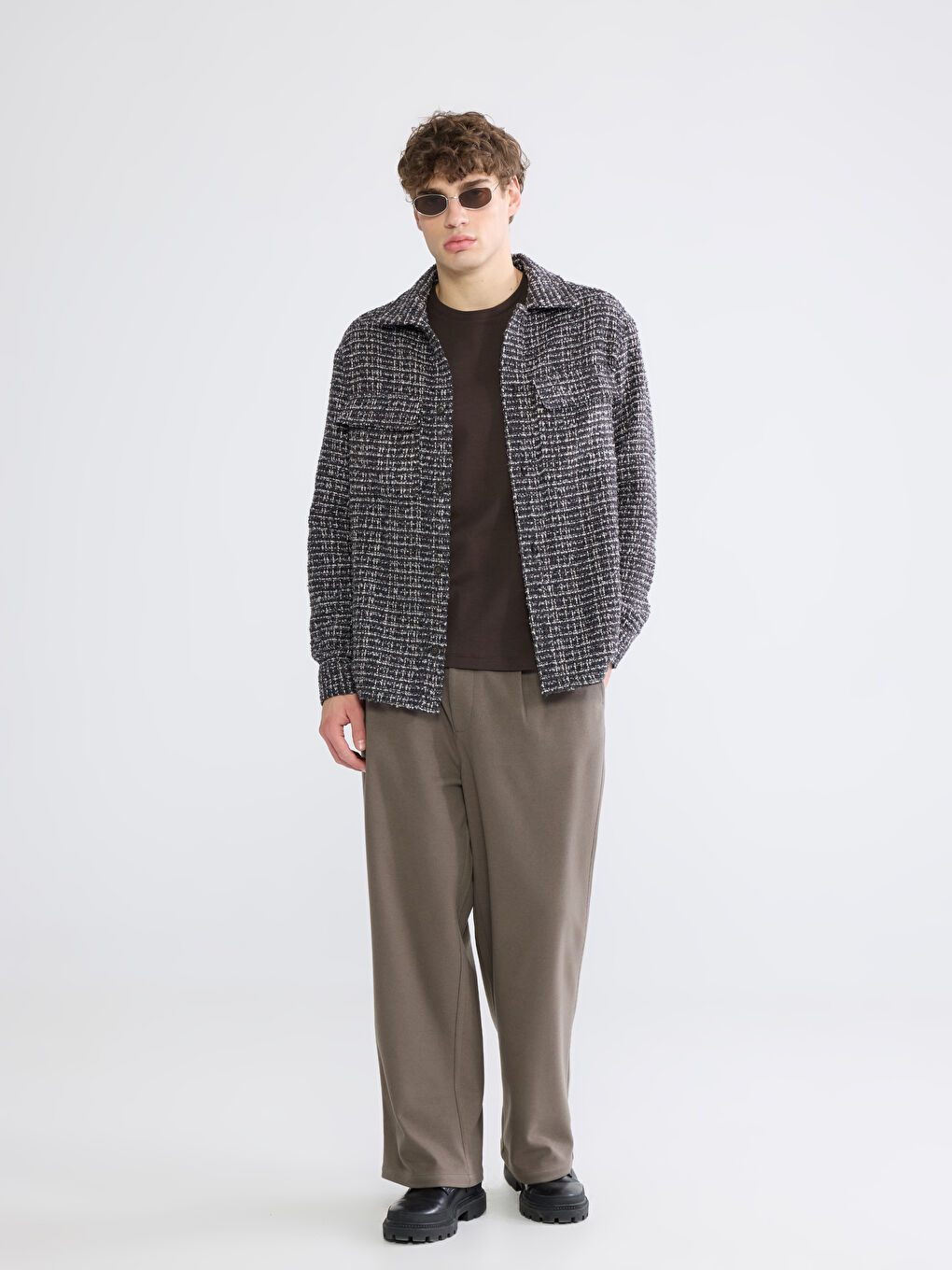 Kahverengi Rahat Kalıp Erkek Gömlek Ceket-1