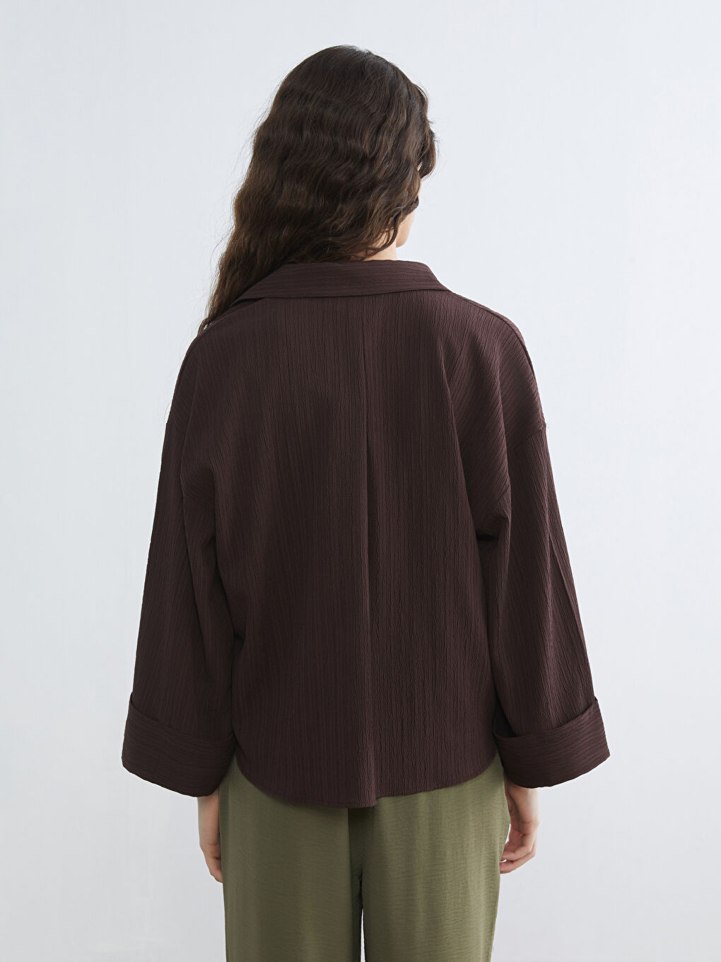 Kahverengi Çizgili Oversize Kadın Gömlek-3