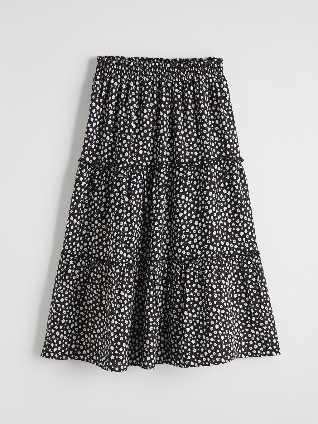 Siyah Beli Lastikli Çiçek Desenli Kız Çocuk Etek-2