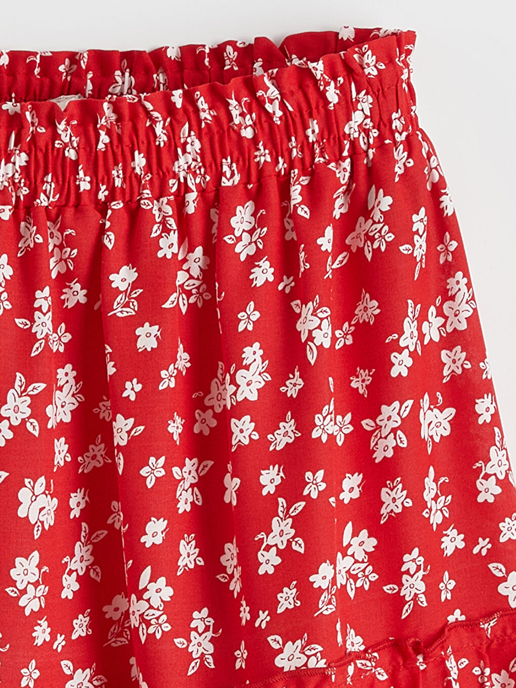 Kırmızı Beli Lastikli Çiçekli Kız Çocuk Etek-1
