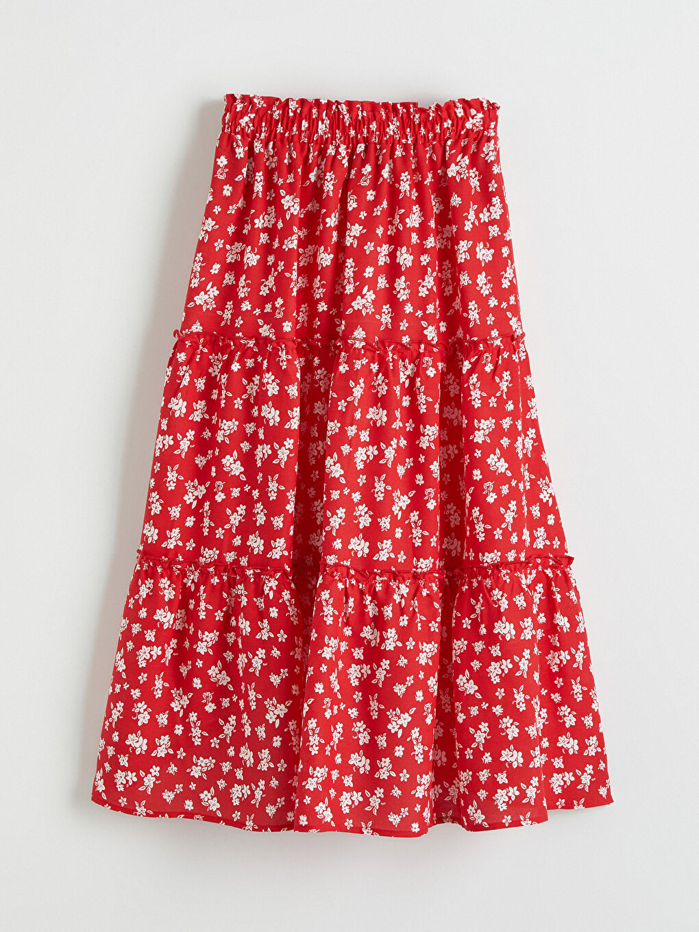 Kırmızı Beli Lastikli Çiçekli Kız Çocuk Etek-2