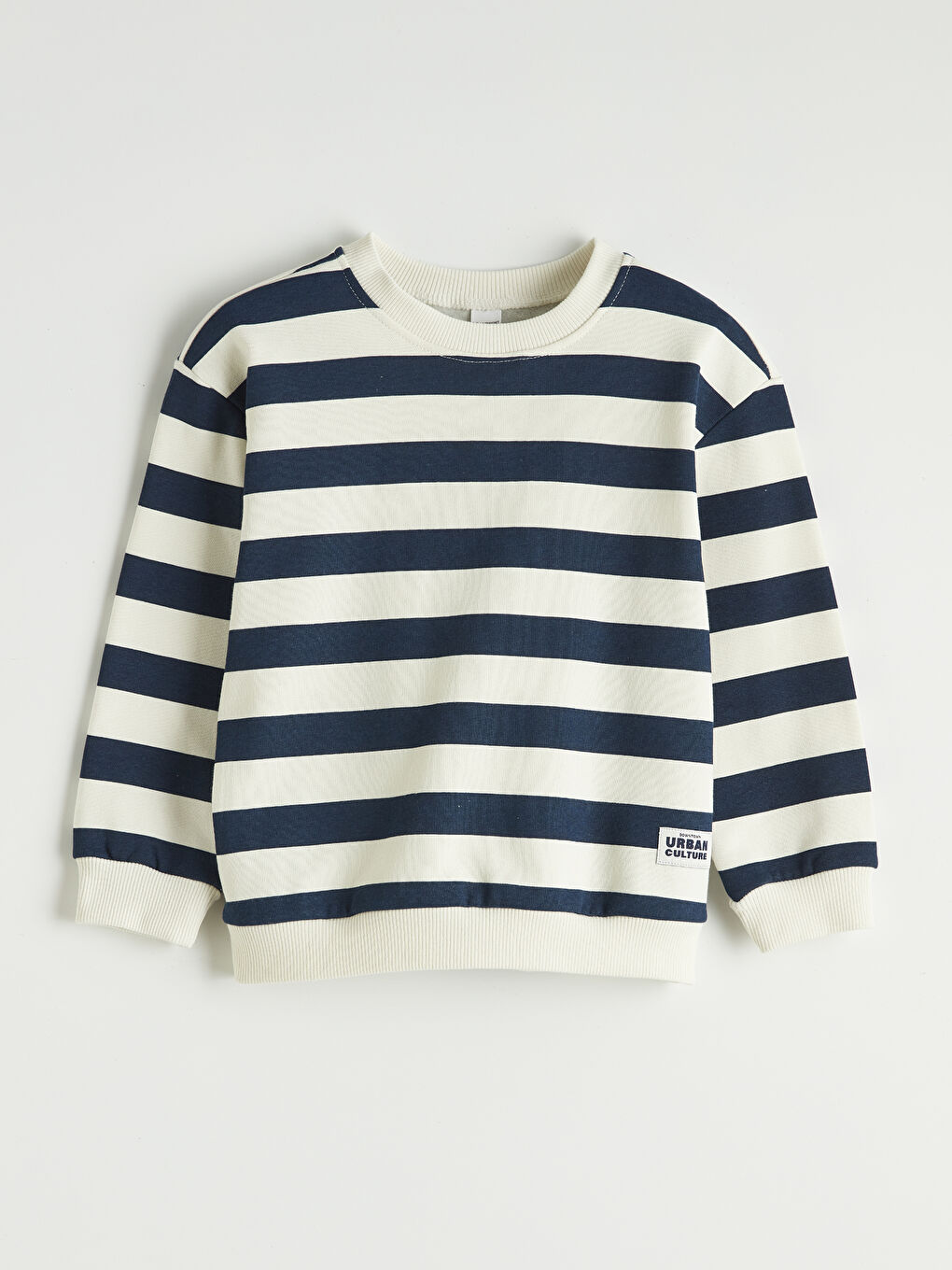 Gri Bisiklet Yaka Çizgili Erkek Çocuk Kalın Sweatshirt