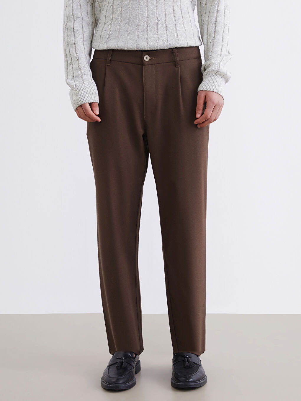 Kahverengi Standart Kalıp Erkek Pantolon-1