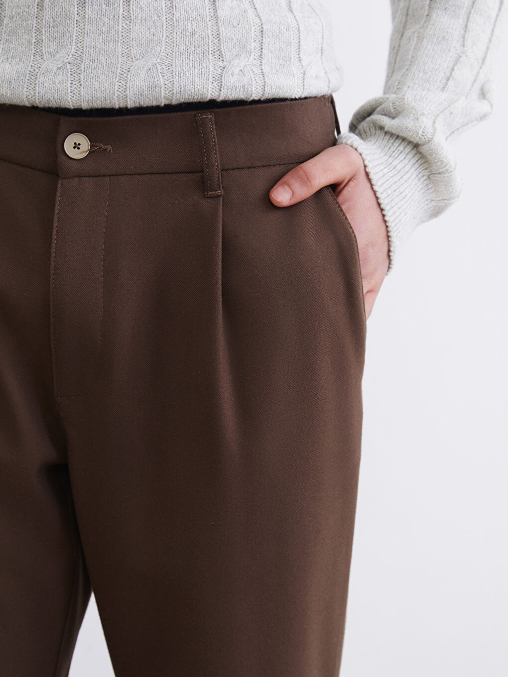 Kahverengi Standart Kalıp Erkek Pantolon-2