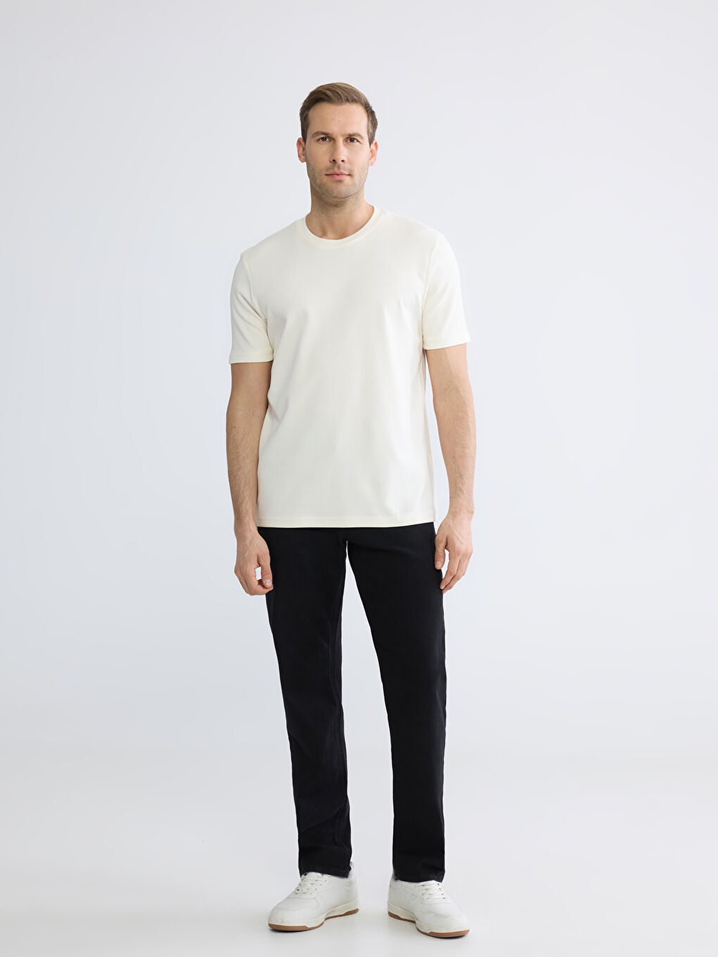 Ekru DRY TOUCH Bisiklet Yaka Erkek Tişört-1