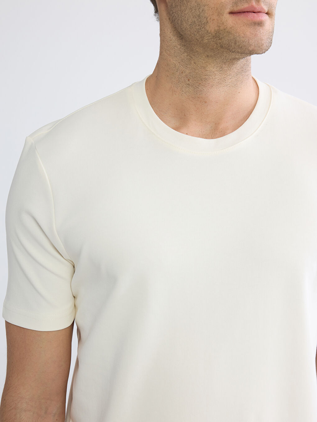 Ekru DRY TOUCH Bisiklet Yaka Erkek Tişört-2