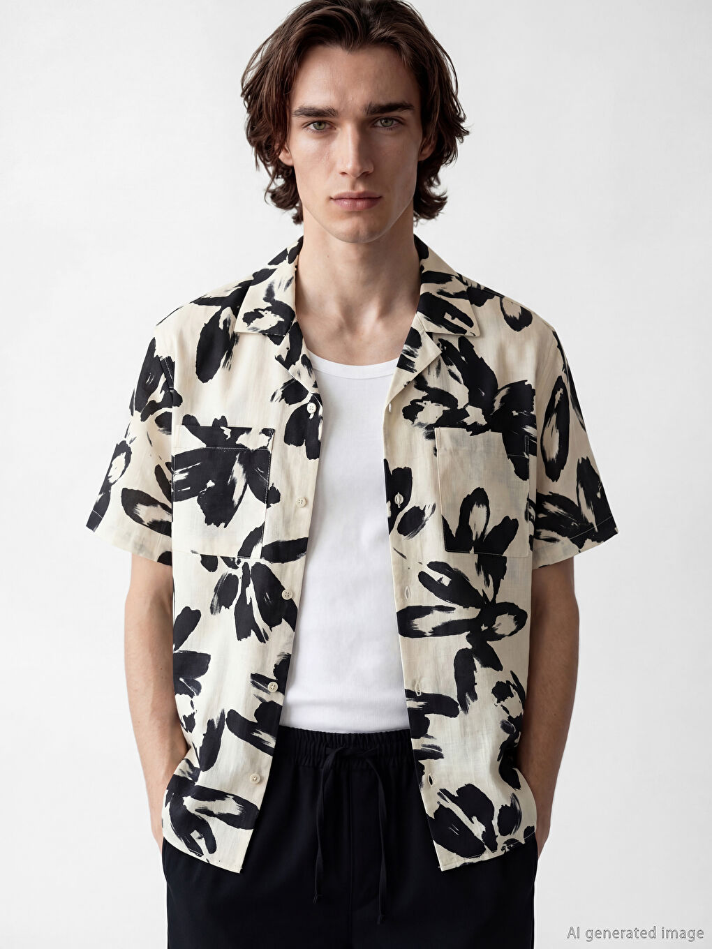 Ekru Regular Fit Desenli Poplin Erkek Gömlek