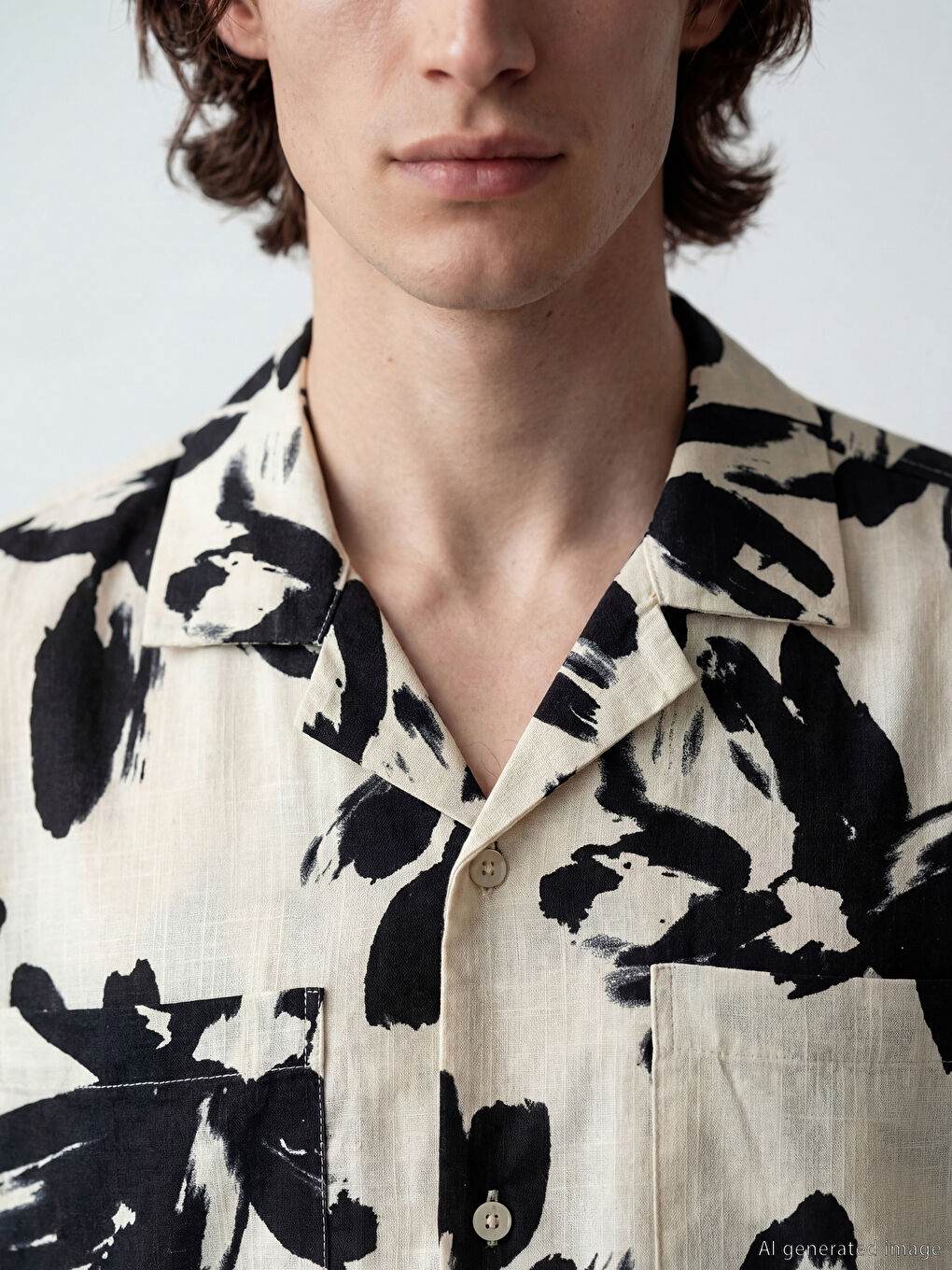 Ekru Regular Fit Desenli Poplin Erkek Gömlek-2