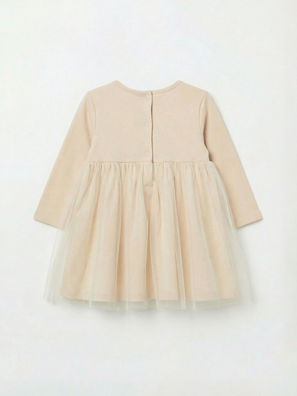 Bej Minnie Mouse Baskılı Kız Bebek Tüllü Elbise-1