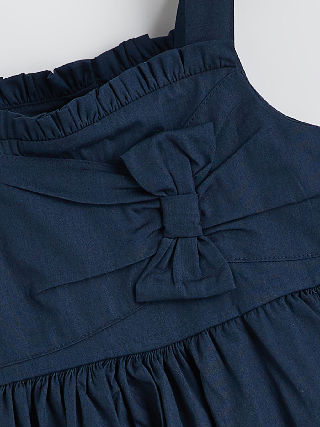 Lacivert Kare Yaka Fiyonklu Kız Çocuk Elbise-1