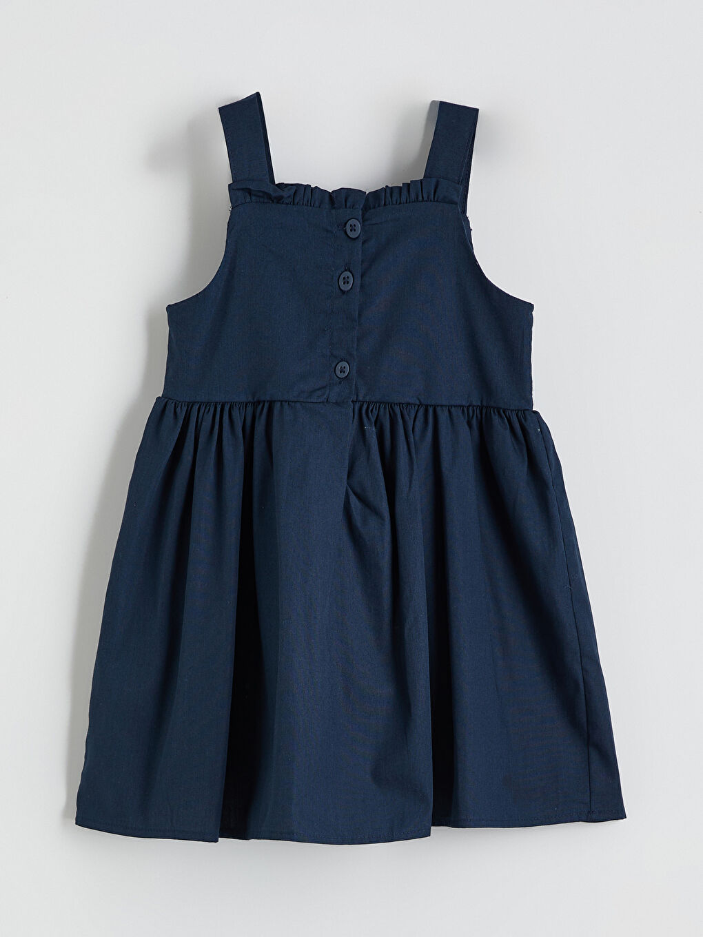 Lacivert Kare Yaka Fiyonklu Kız Çocuk Elbise-2