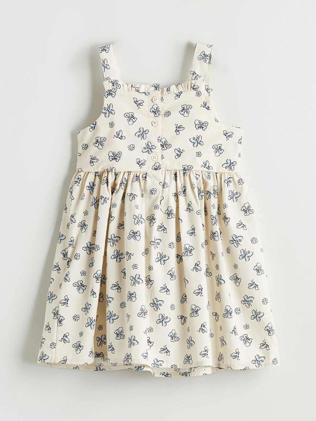 Ekru Kare Yaka Fiyonklu Kız Çocuk Elbise-2