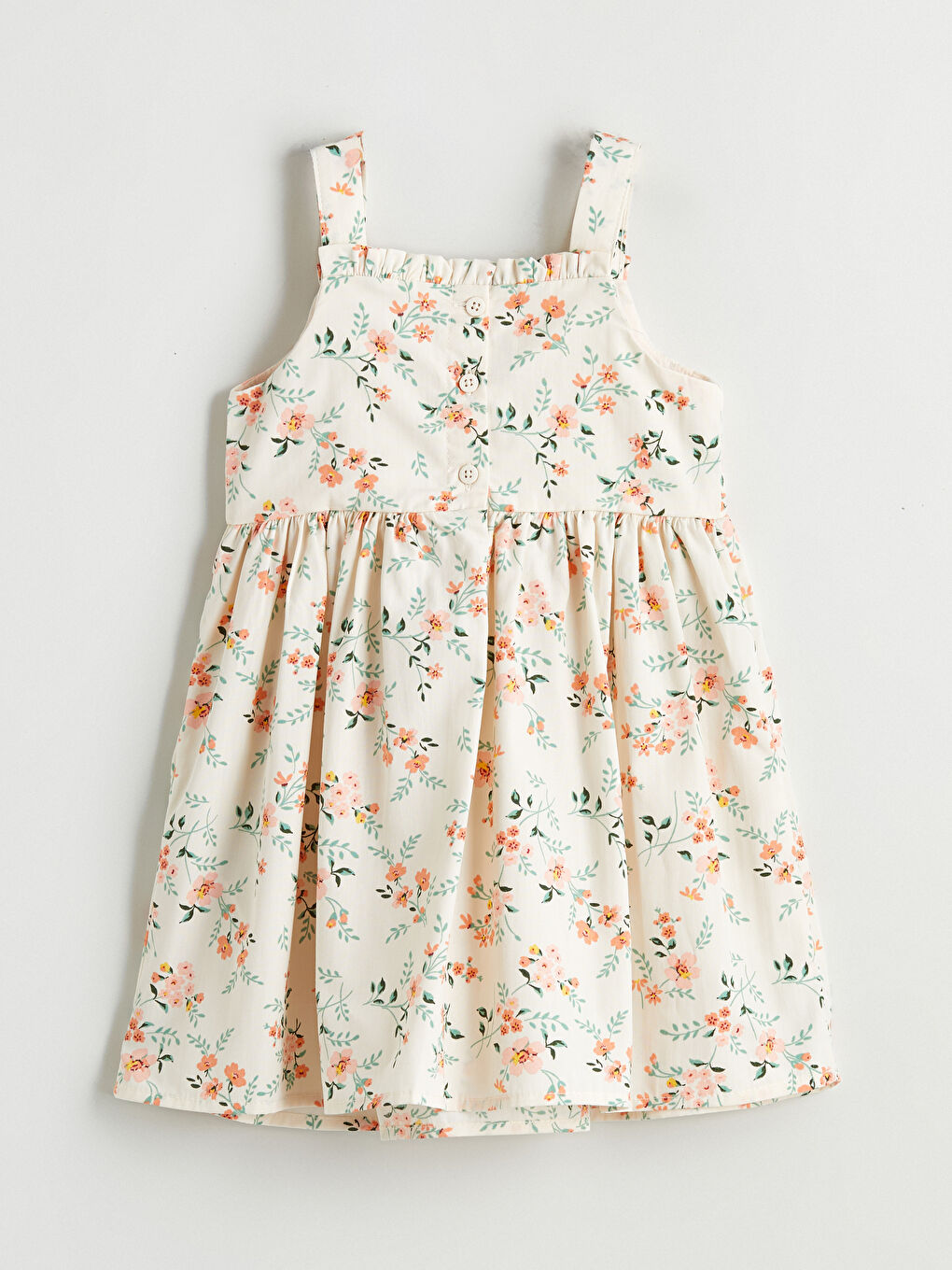 Sarı Kare Yaka Çiçekli Fiyonklu Kız Çocuk Elbise-2