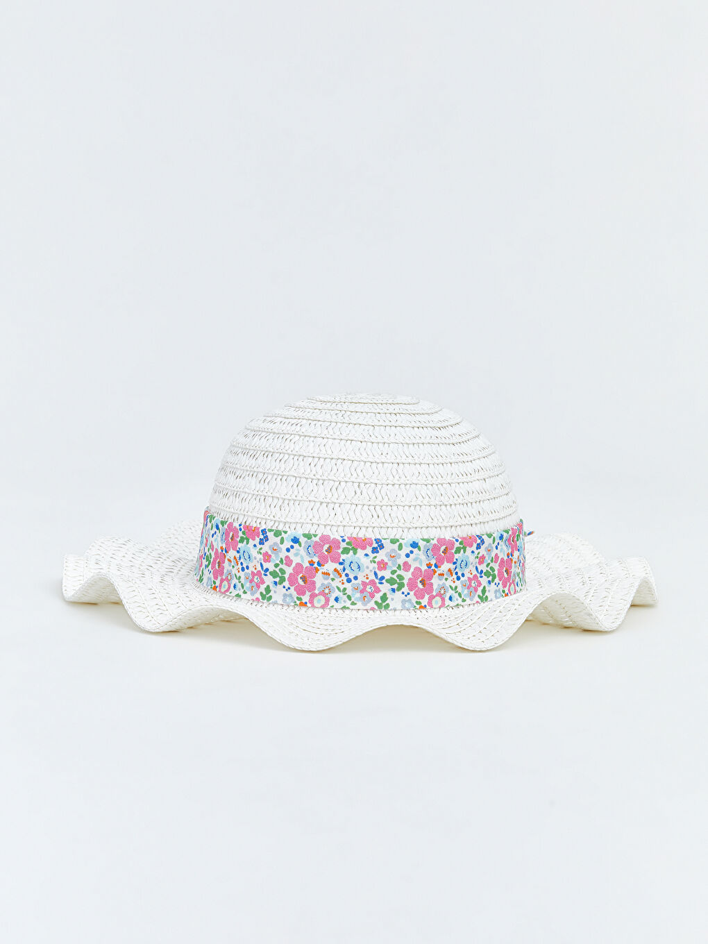 Beyaz Çiçekli Hasır Kız Çocuk Fötr Şapka