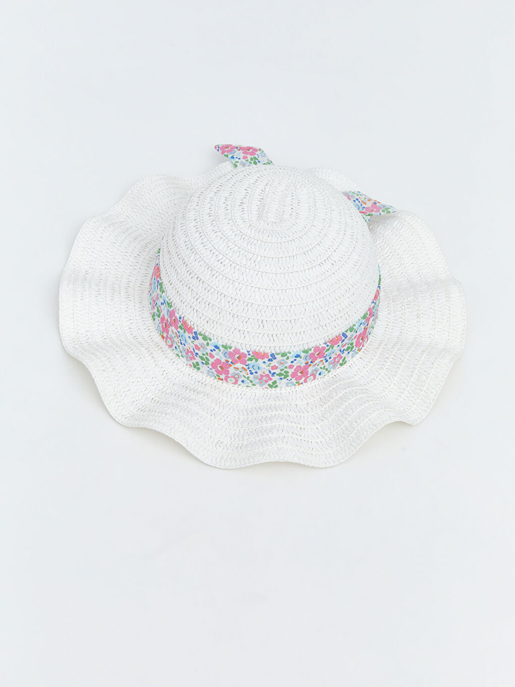 Beyaz Çiçekli Hasır Kız Çocuk Fötr Şapka-1