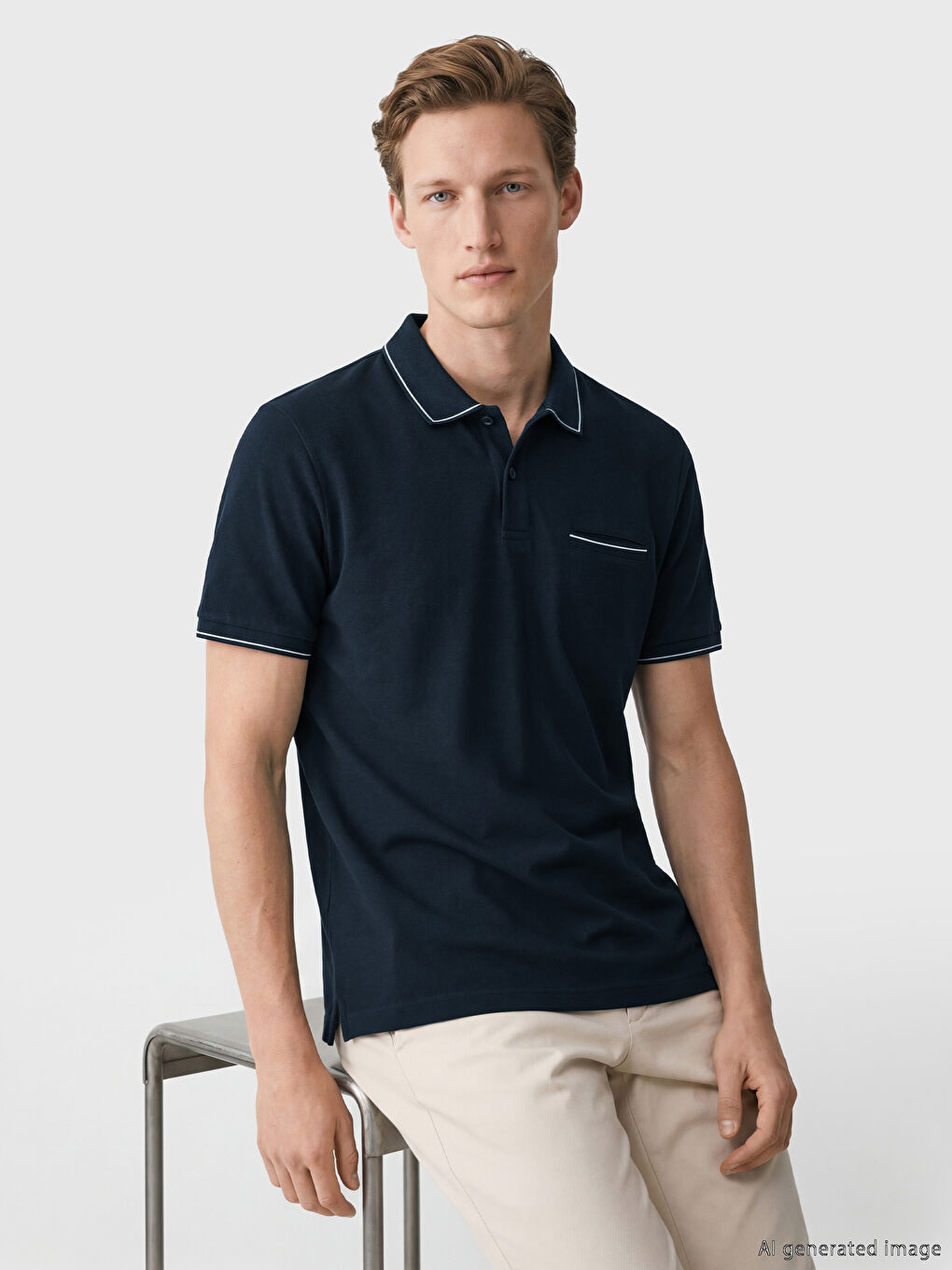Lacivert Polo Yaka Pike Erkek Tişört