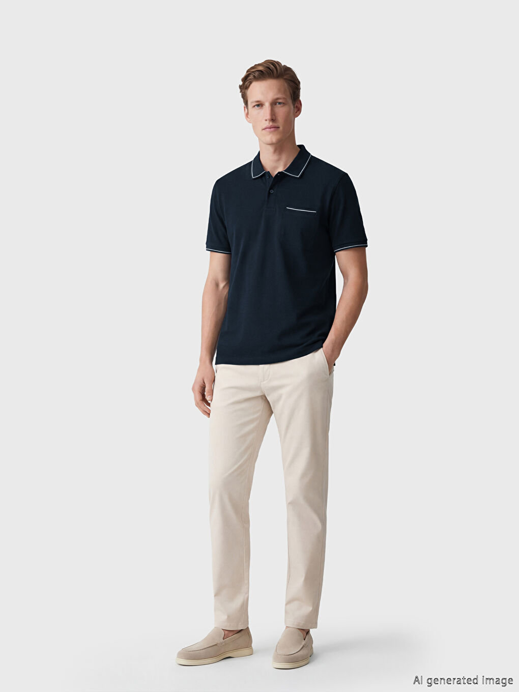 Lacivert Polo Yaka Pike Erkek Tişört-1