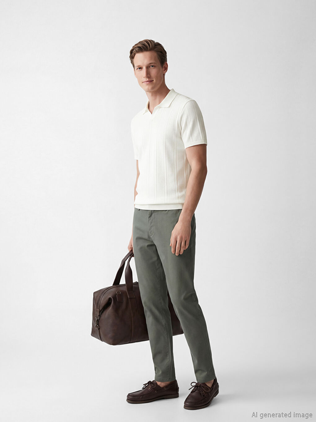 Ekru Polo Yaka Erkek Tişört-1