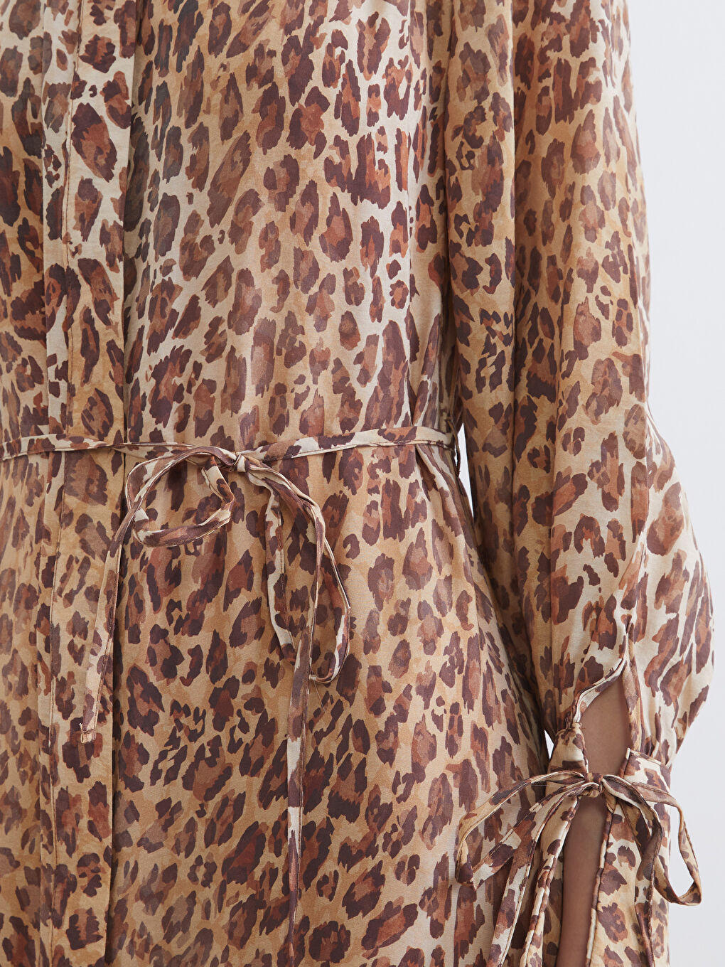 Bej Leopar Desenli Modal Karışımlı Gömlek Elbise-2