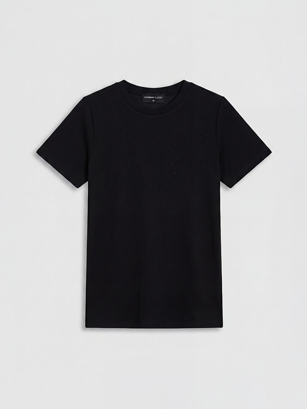 Siyah Bisiklet Yaka Taşlı Kadın Tişört