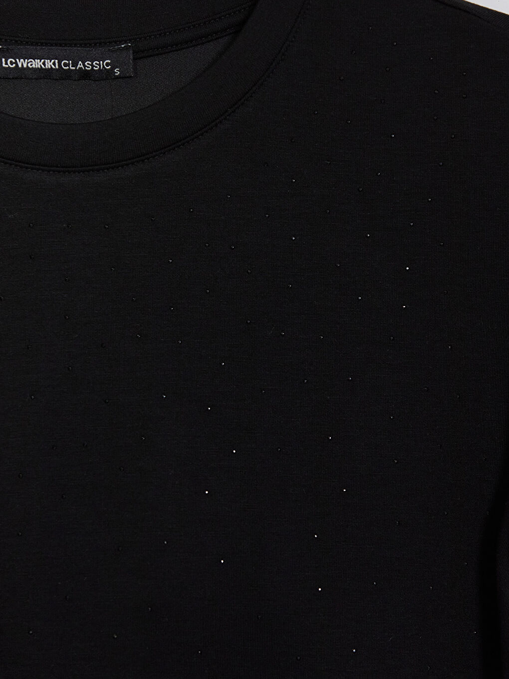 Siyah Bisiklet Yaka Taşlı Kadın Tişört-2