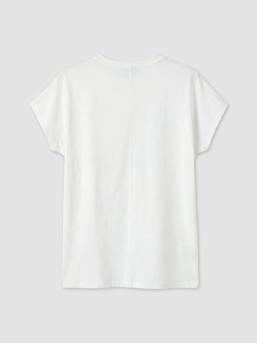 Beyaz Bisiklet Yaka Taşlı Kadın Tişört-1