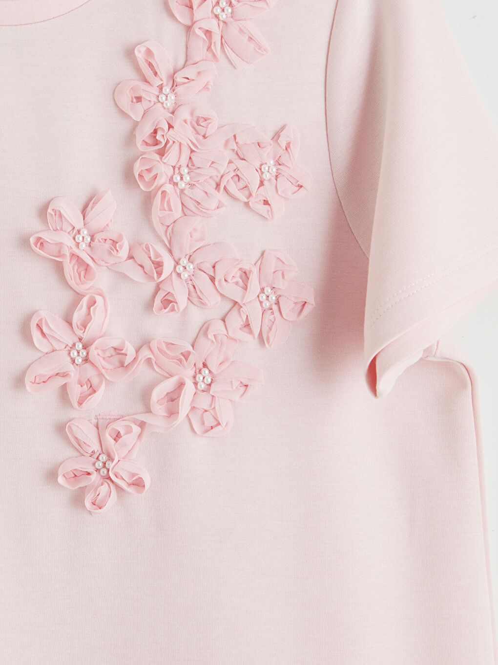 Pembe Bisiklet Yaka Çiçek Aplikeli Bluz-2