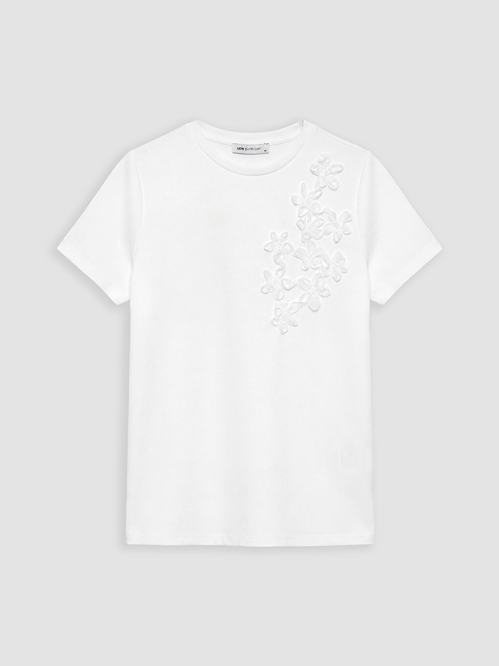 Ekru Bisiklet Yaka Çiçek Aplikeli Bluz