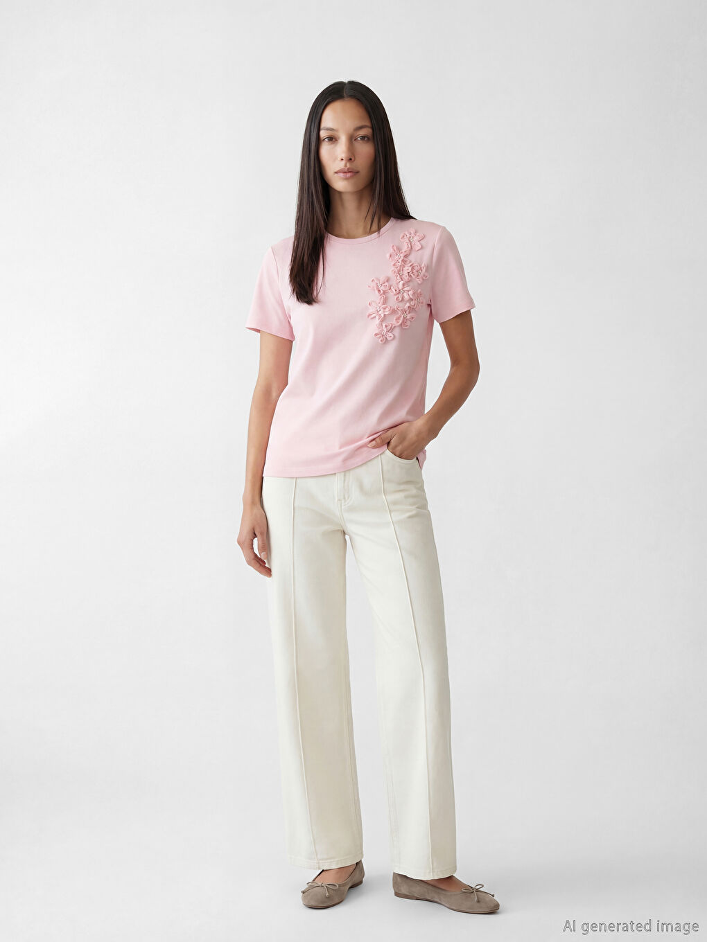 Crew Neck Floral Appliqué Blouse-1