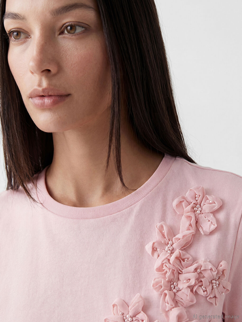 Crew Neck Floral Appliqué Blouse-2
