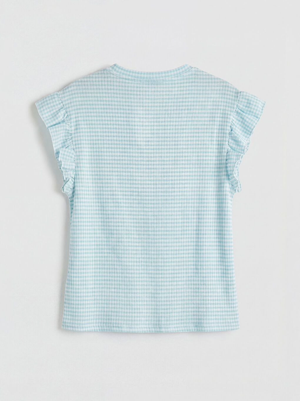 Crew Neck Plaid Frilled Blouse-4