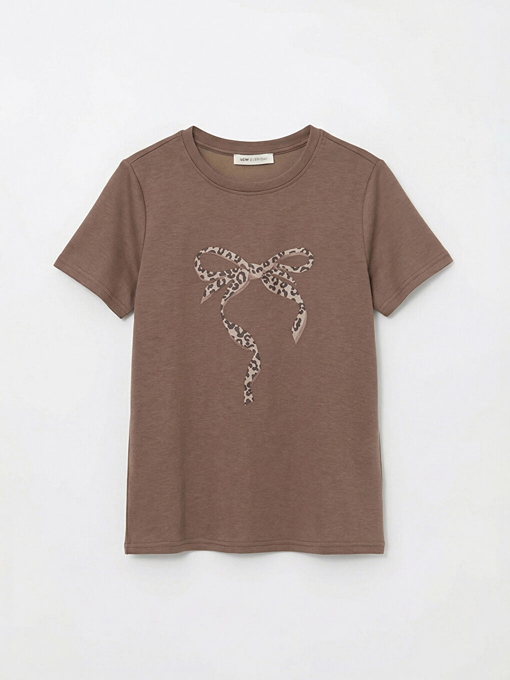 дөңгелек жағалы принтті әйелдер футболкасы-4