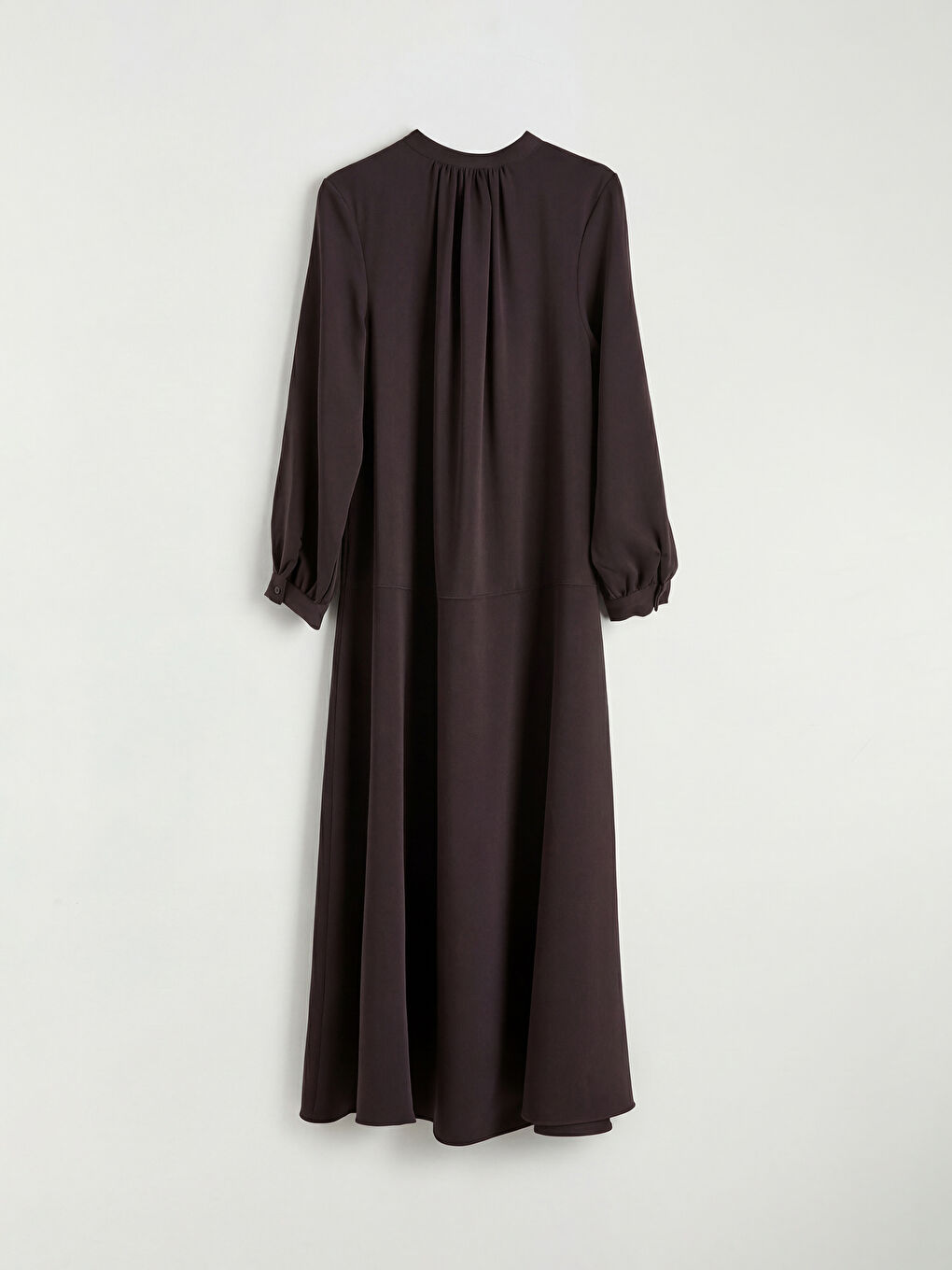 Kahverengi Bağlama Yaka Büzgülü Krep Elbise-1