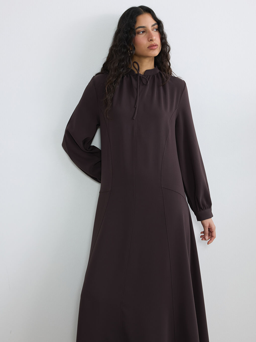 Tie-Neck Ruched Crepe Dress-1