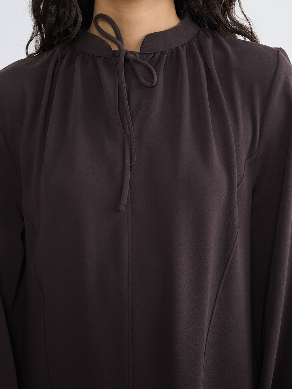 Tie-Neck Ruched Crepe Dress-2