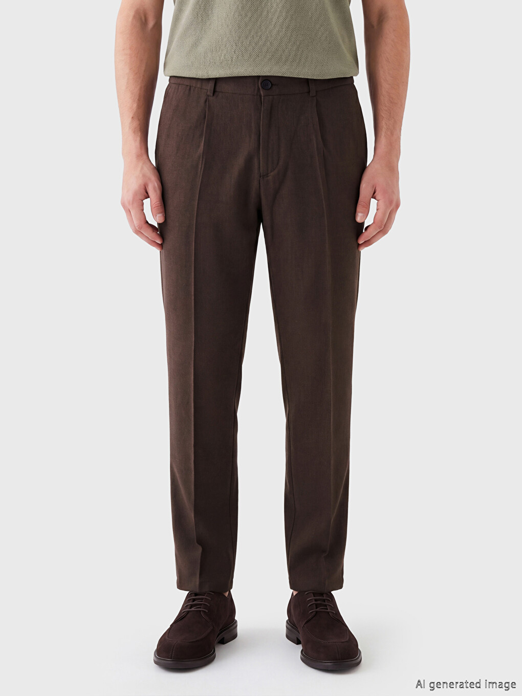 Linen-Look Standard Fit Pleated Men's Trousers-1