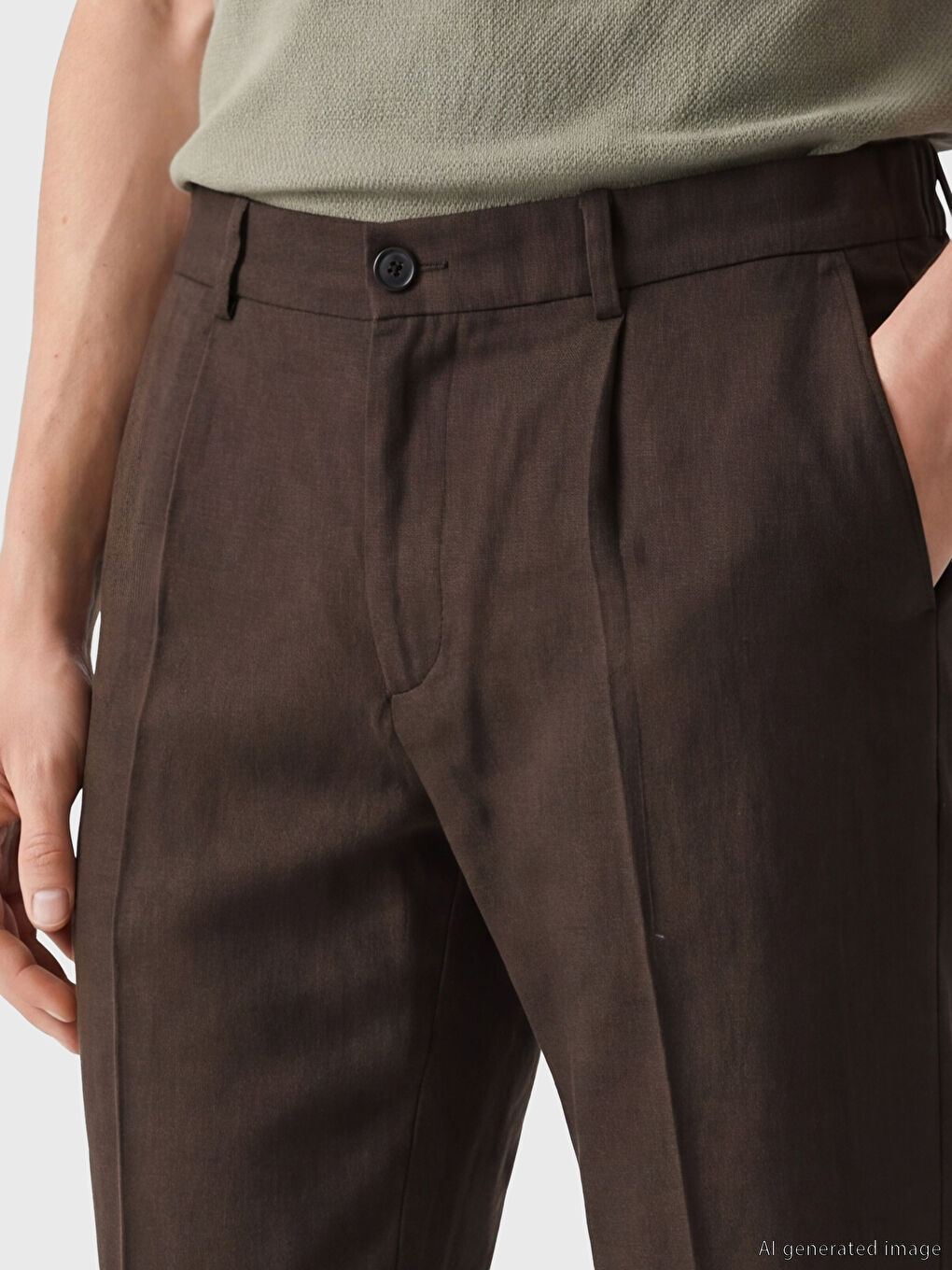 Linen-Look Standard Fit Pleated Men's Trousers-2