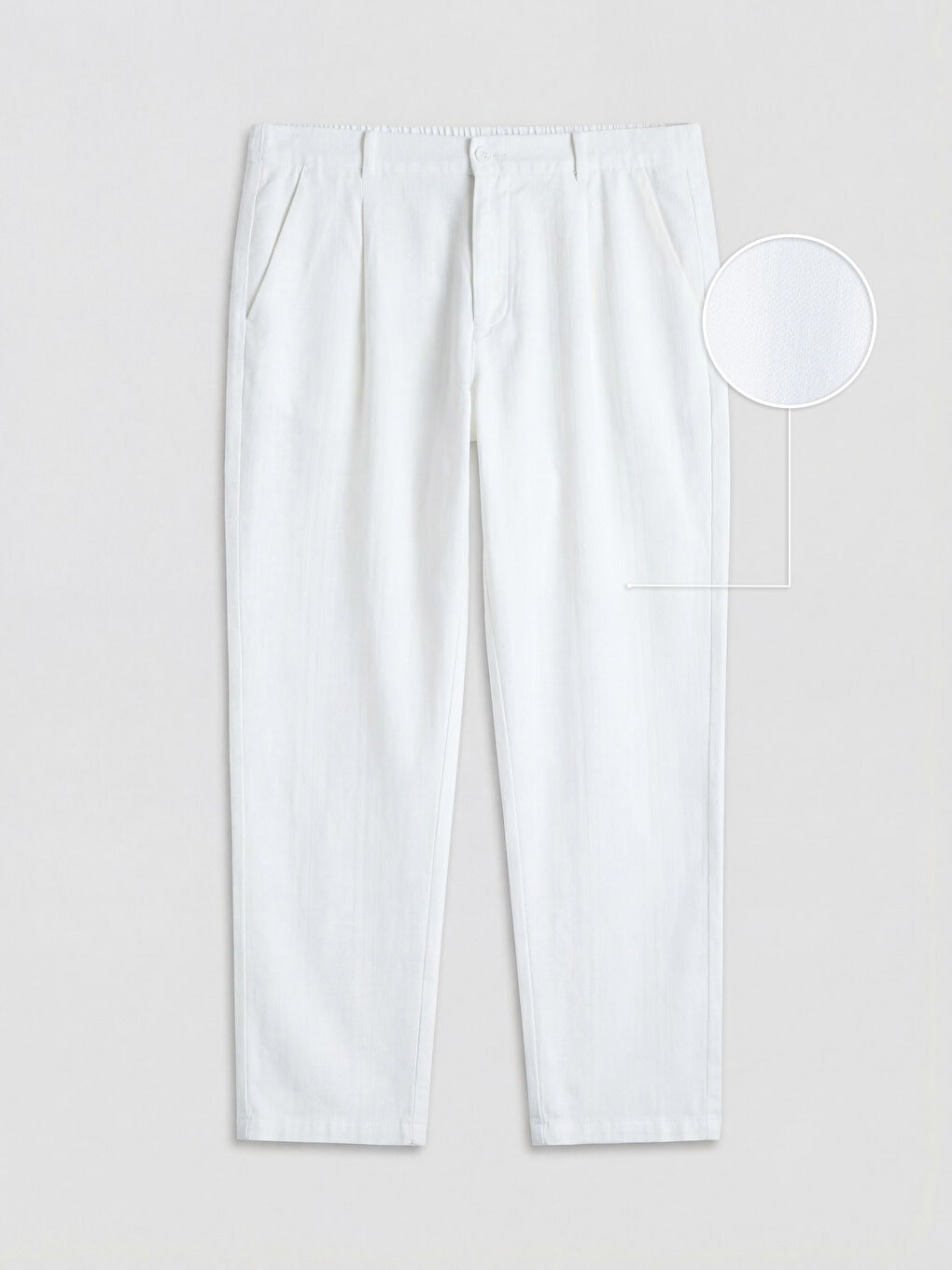 Ekru Standart Kalıp Keten Görünümlü Erkek Pileli Pantolon