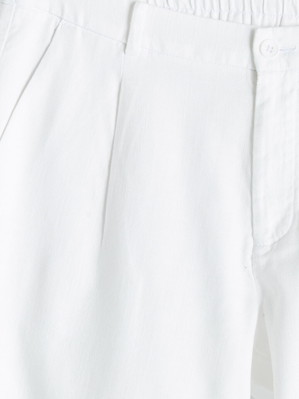 Ekru Standart Kalıp Keten Görünümlü Erkek Pileli Pantolon-2