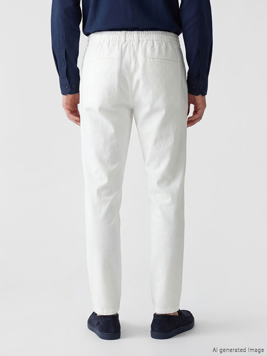 Beyaz Standart Kalıp Keten Görünümlü Erkek Pileli Pantolon-3