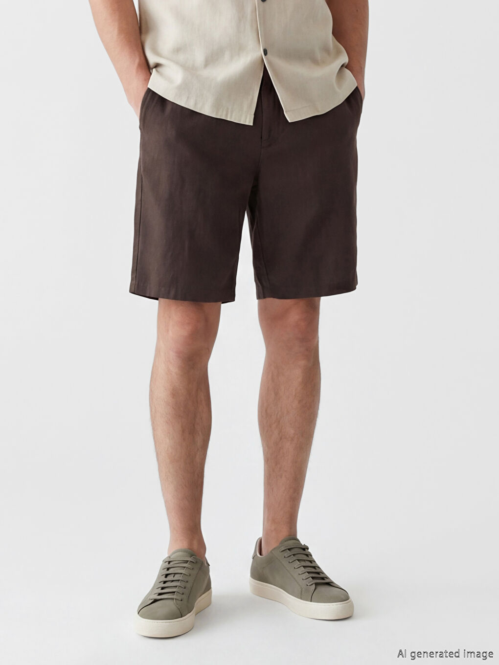 Standard Fit Linen Look Men's Shorts-1