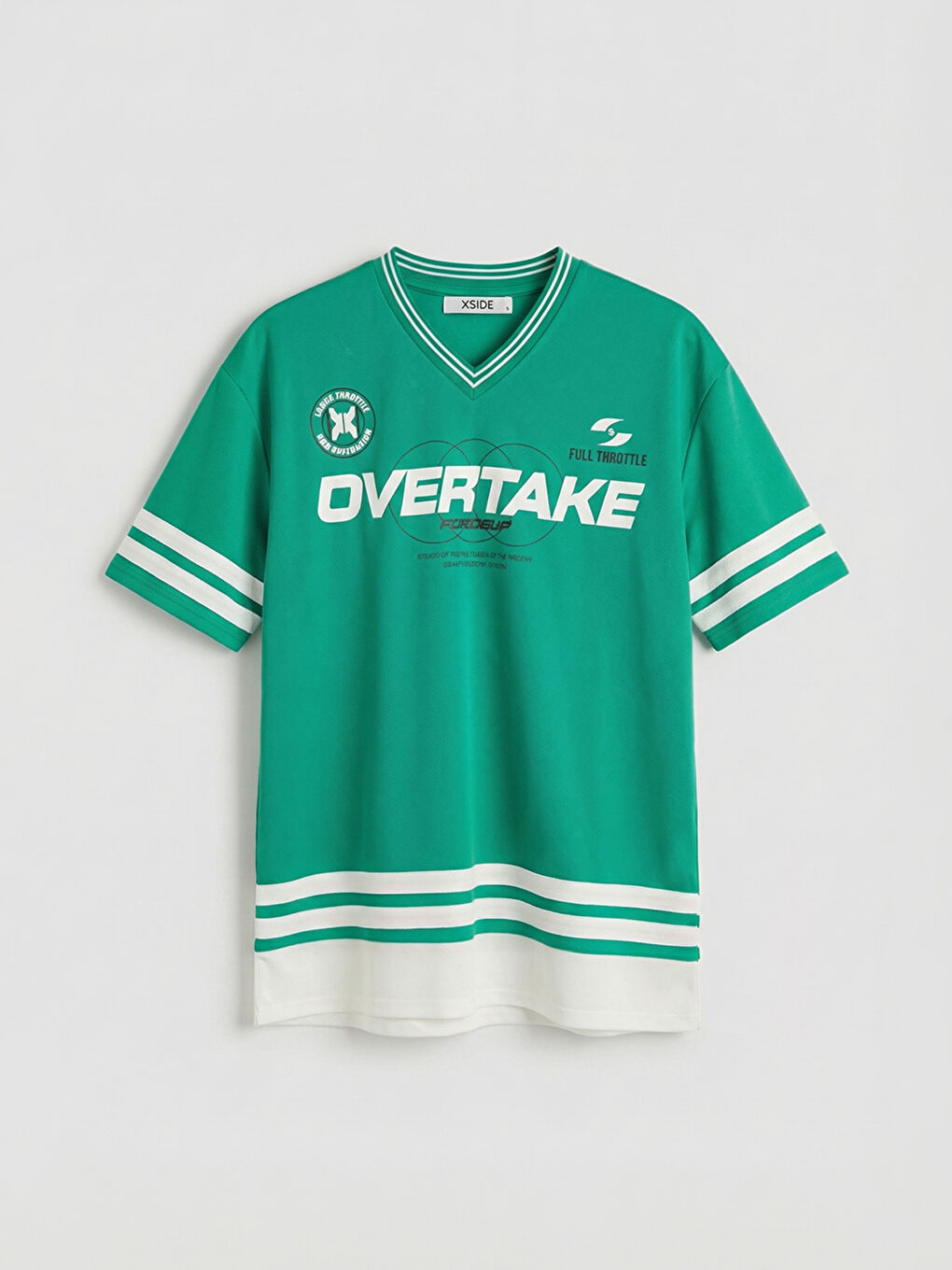 Yeşil V Yaka Baskılı Erkek Tişört-4