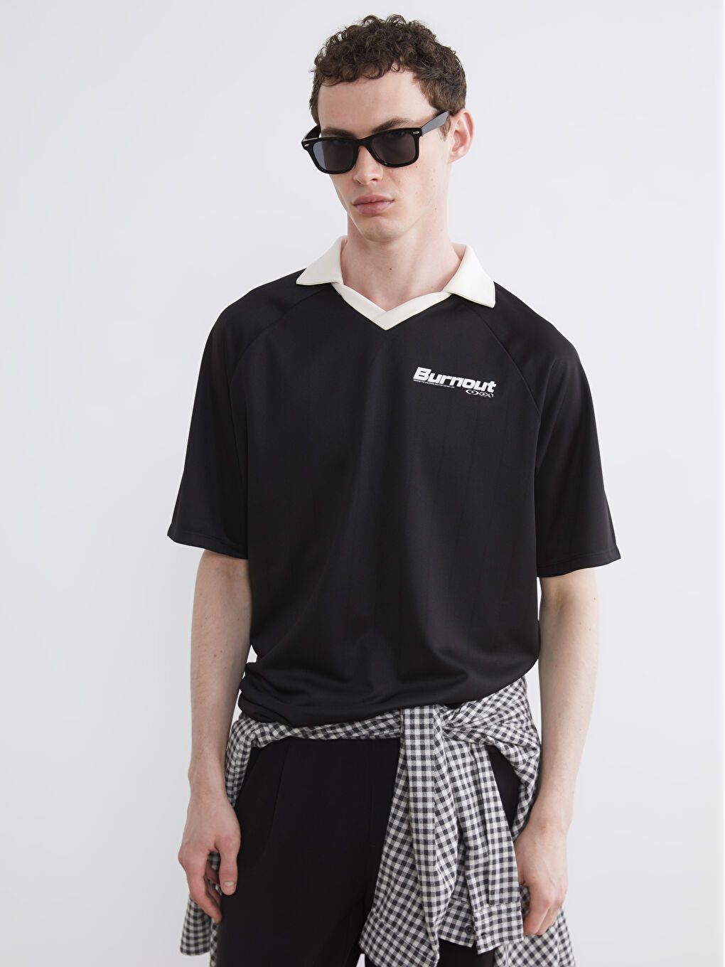 Siyah Oversize Baskılı Erkek Polo Yaka Tişört