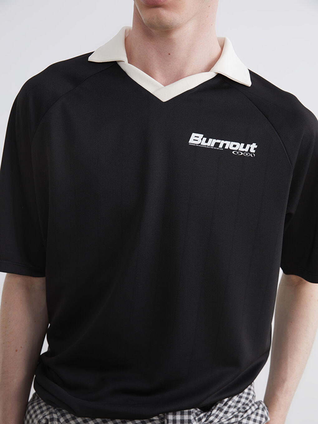 Siyah Oversize Baskılı Erkek Polo Yaka Tişört-2