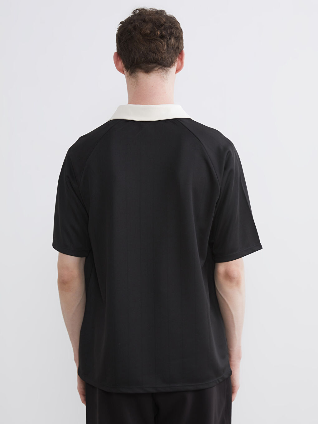 Siyah Oversize Baskılı Erkek Polo Yaka Tişört-3