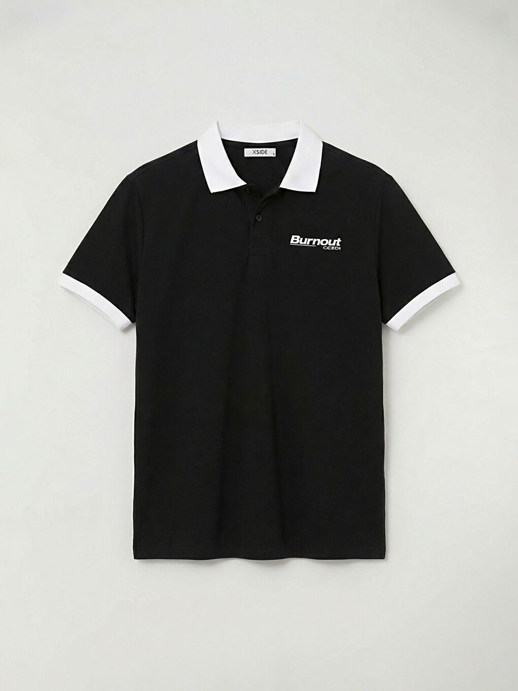 Siyah Oversize Baskılı Erkek Polo Yaka Tişört-4