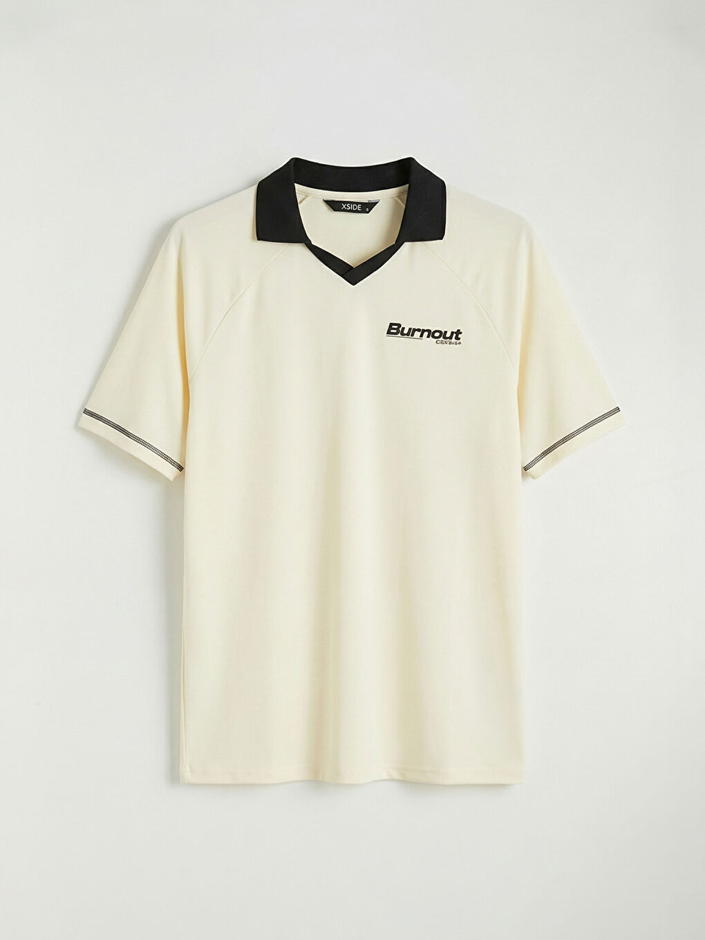 Ekru Oversize Baskılı Erkek Polo Yaka Tişört-4