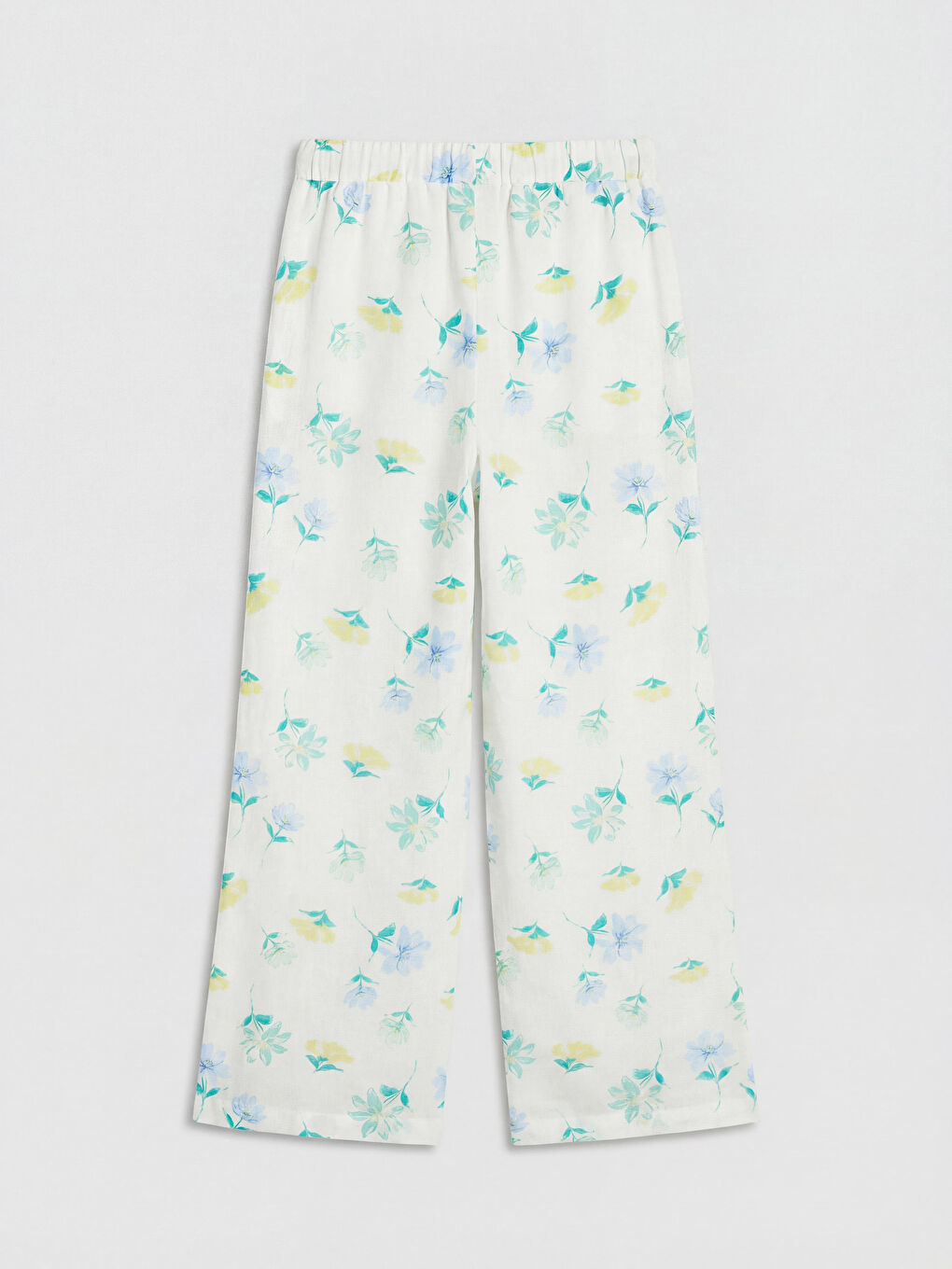 Beyaz Çiçek Desenli Kız Çocuk Poplin Pantolon-1