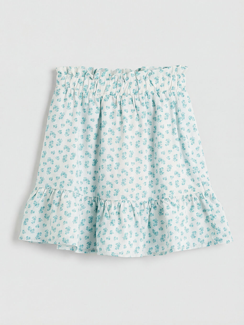 Yeşil Beli Lastikli Kız Çocuk Çiçekli Etek