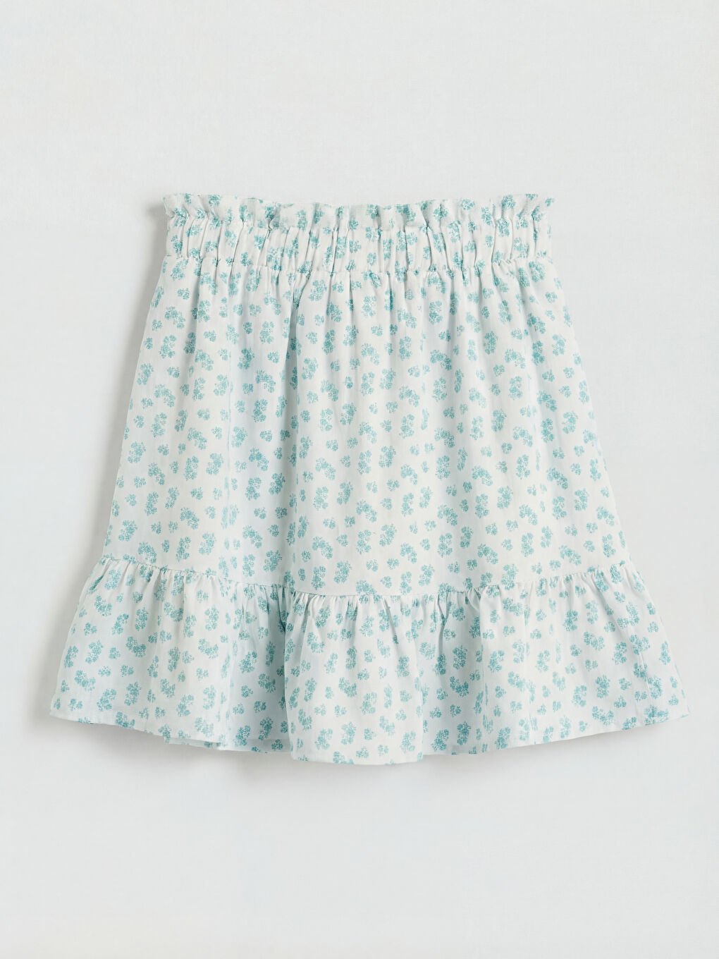 Yeşil Beli Lastikli Kız Çocuk Çiçekli Etek-1